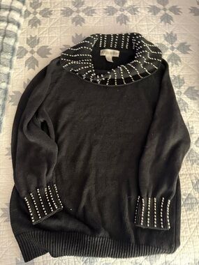 Black Studded Cowl Neck Sweater - Women